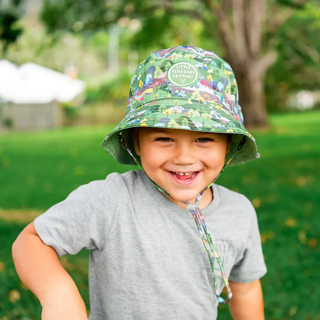 Little Renegade Company Reversible Bucket Hat - Wheels N Roads/Light Green