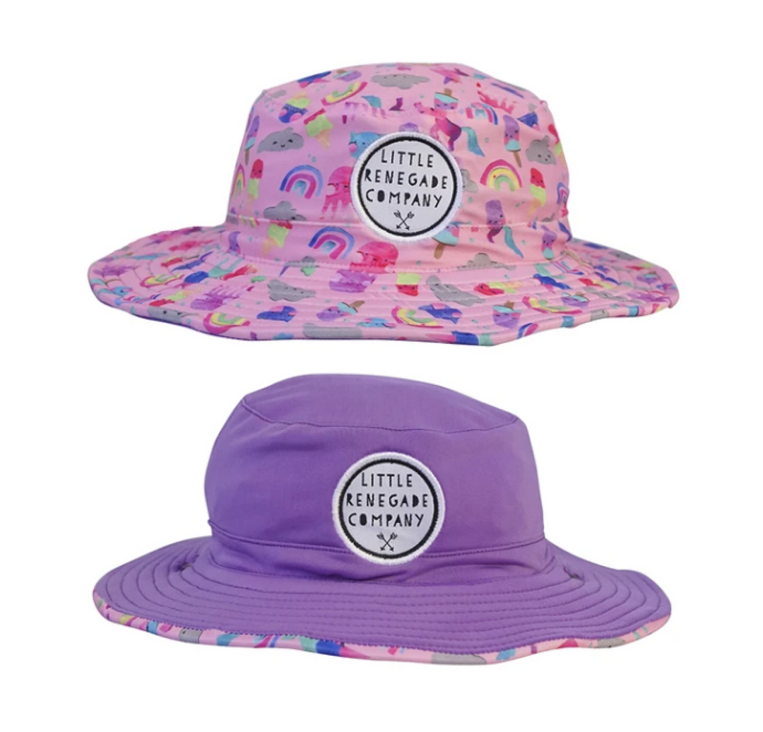 Little Renegade Company Reversible Swim Hat - Unicorn Friends/ Purple