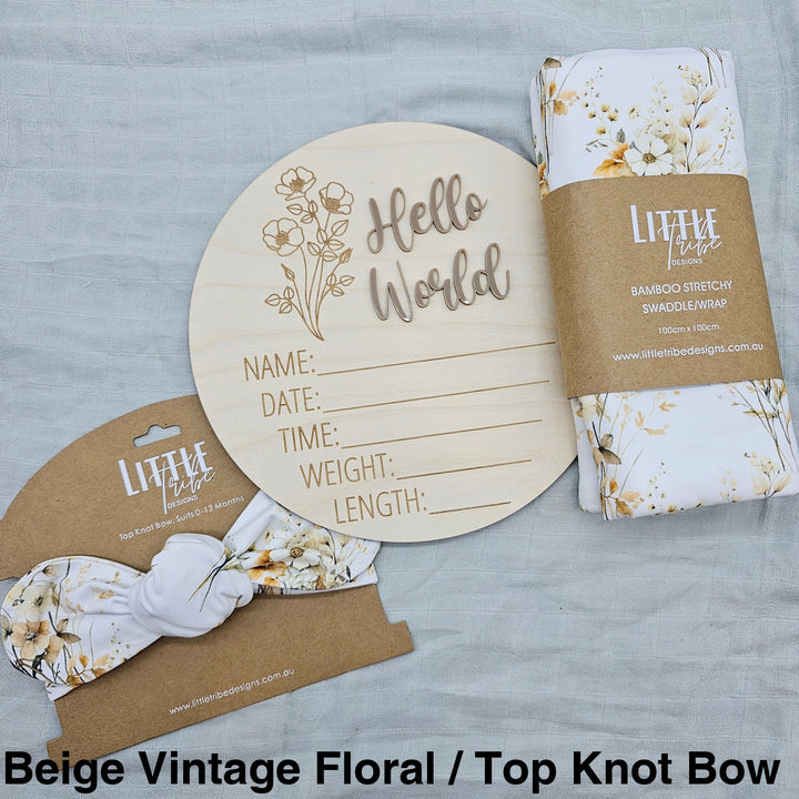 Little Tribe Designs Birth Announcement Set Beige Vintage Floral / Beanie
