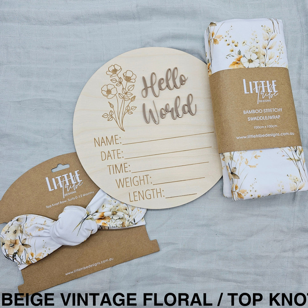 Little Tribe Designs Birth Announcement Set Beige Vintage Floral / Beanie