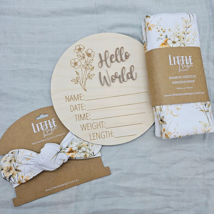 Little Tribe Designs Birth Announcement Set Beige Vintage Floral / Beanie