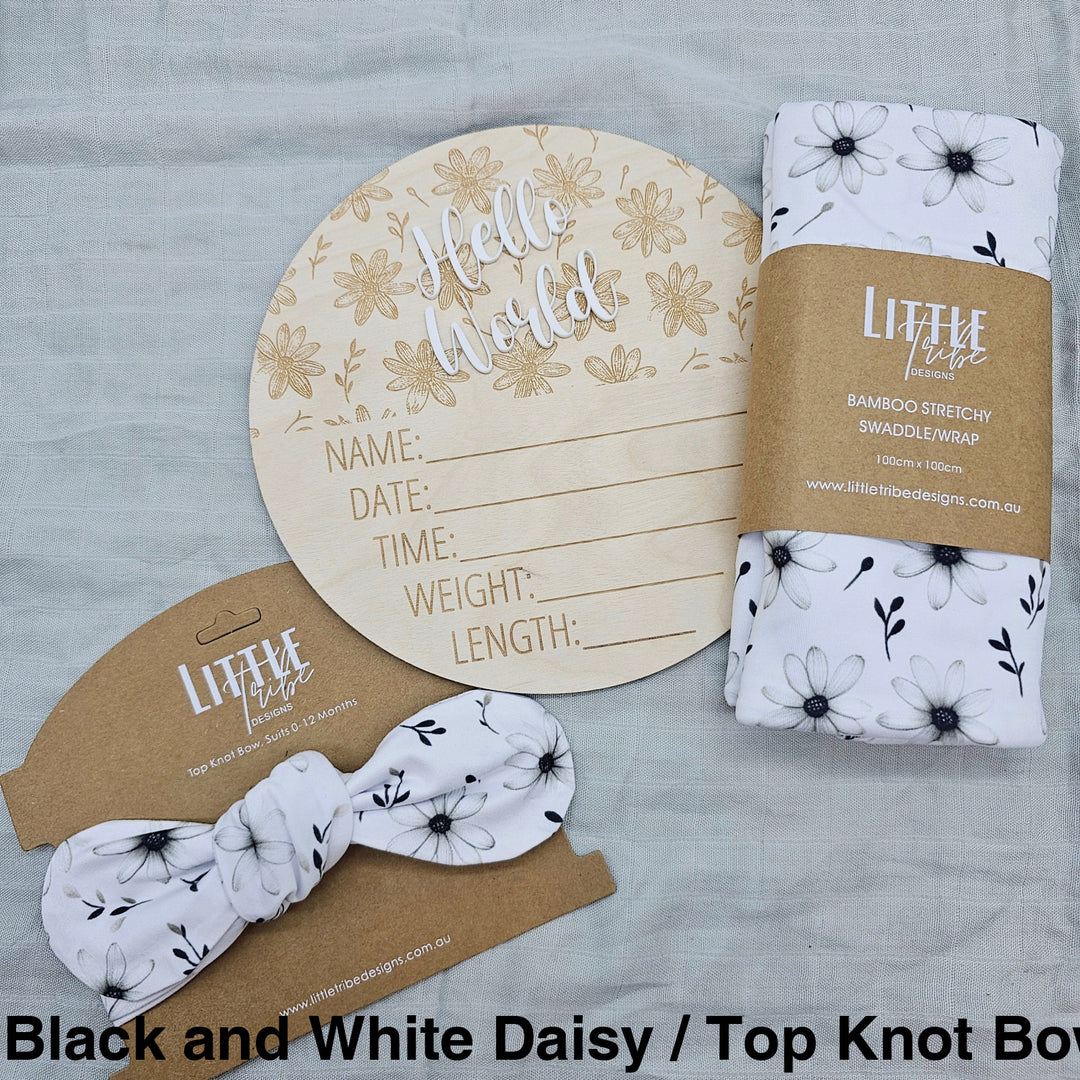 Little Tribe Designs Birth Announcement Set Black And White Daisy / Beanie