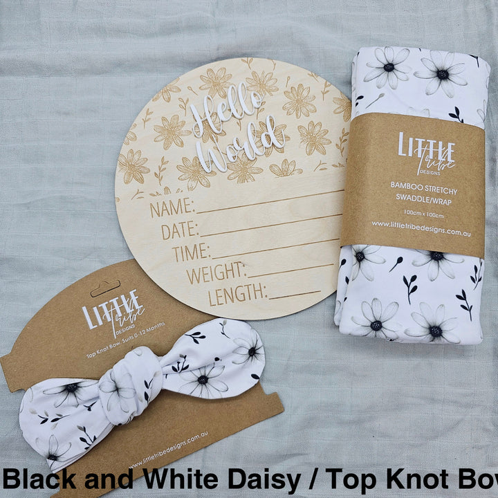 Little Tribe Designs Birth Announcement Set Black And White Daisy / Beanie