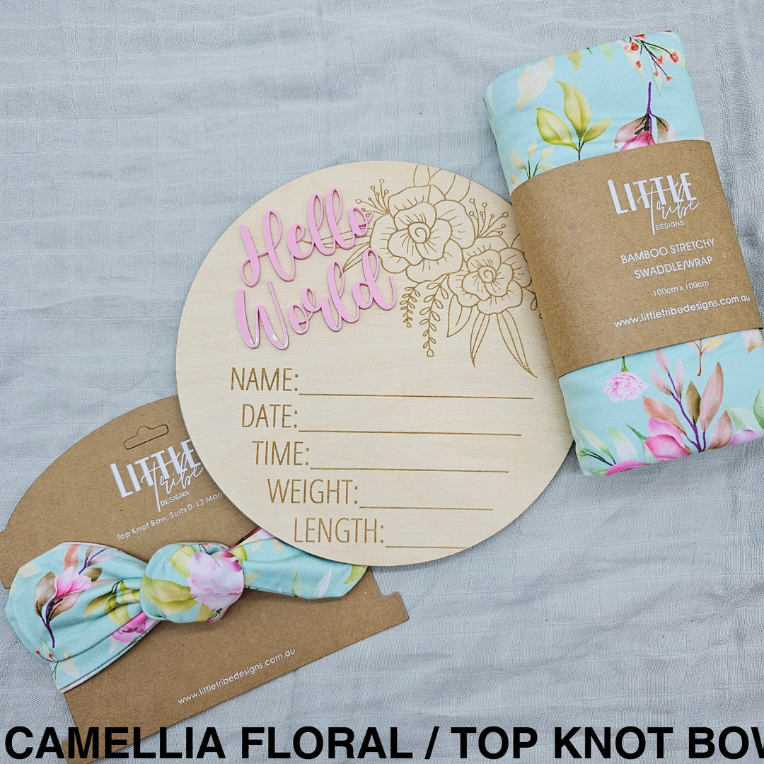 Little Tribe Designs Birth Announcement Set Camellia Floral / Beanie