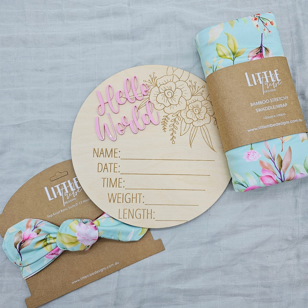 Little Tribe Designs Birth Announcement Set Camellia Floral / Beanie