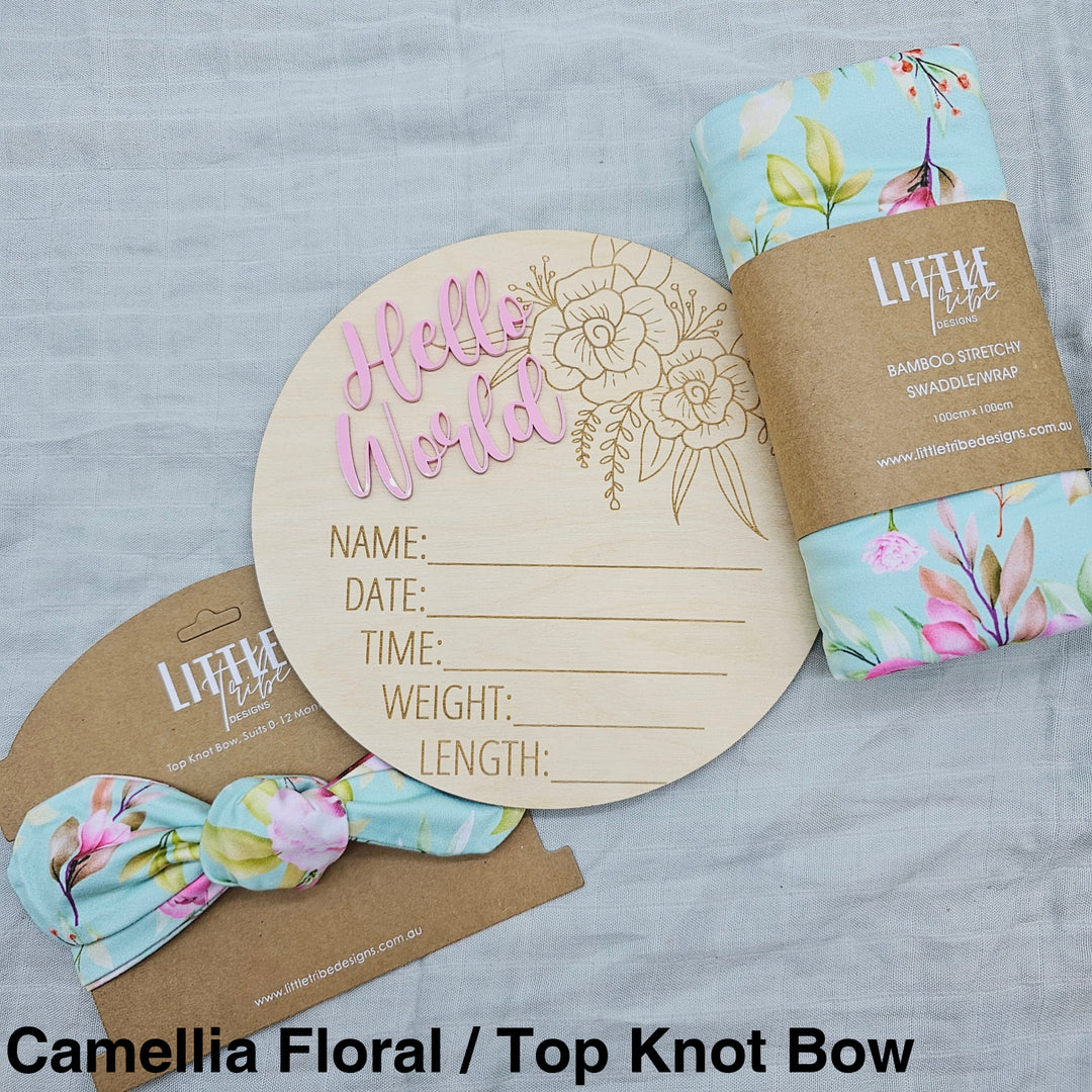 Little Tribe Designs Birth Announcement Set Camellia Floral / Beanie