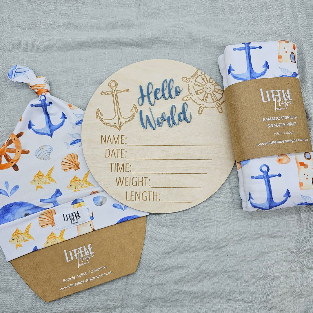 Little Tribe Designs Birth Announcement Set Nautical / Beanie