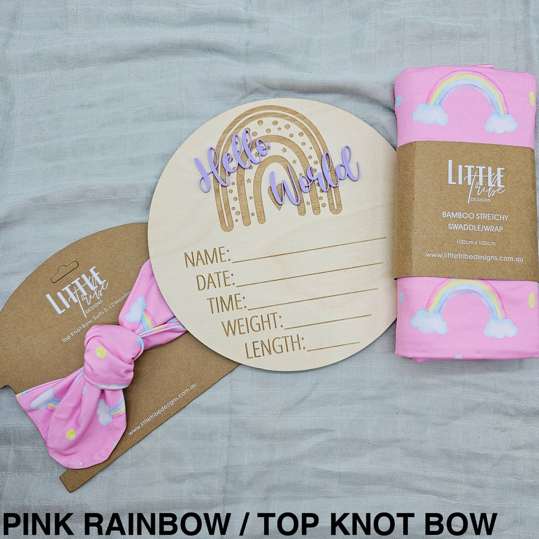 Little Tribe Designs Birth Announcement Set Pink Rainbow / Beanie