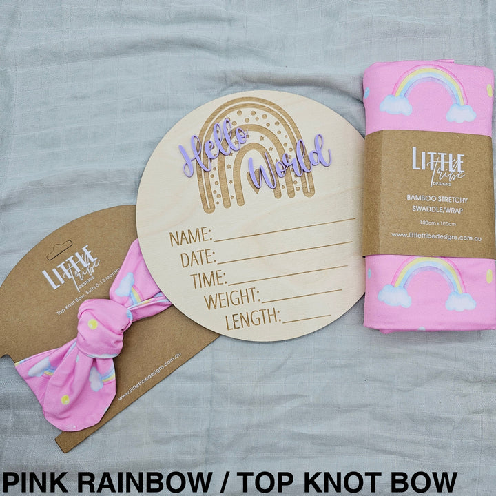 Little Tribe Designs Birth Announcement Set Pink Rainbow / Beanie