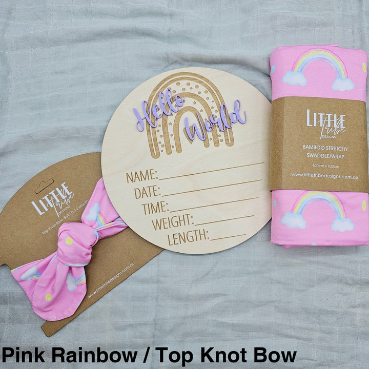 Little Tribe Designs Birth Announcement Set Pink Rainbow / Beanie