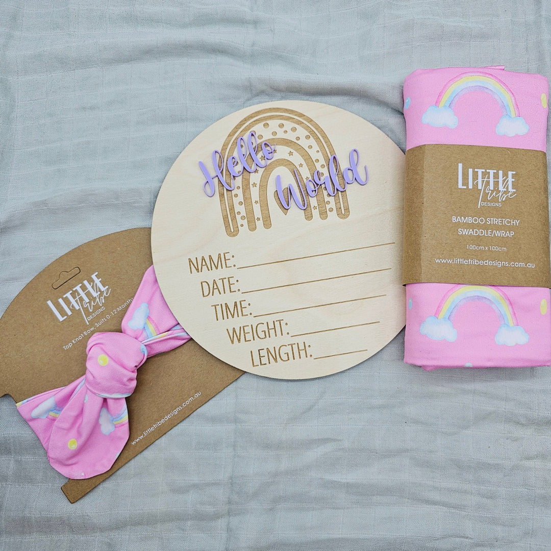 Little Tribe Designs Birth Announcement Set Pink Rainbow / Beanie