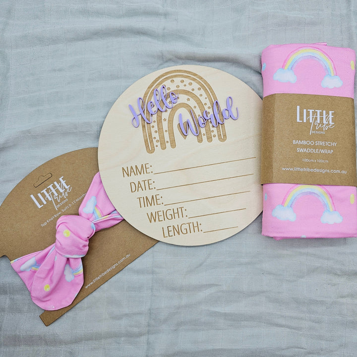 Little Tribe Designs Birth Announcement Set Pink Rainbow / Beanie