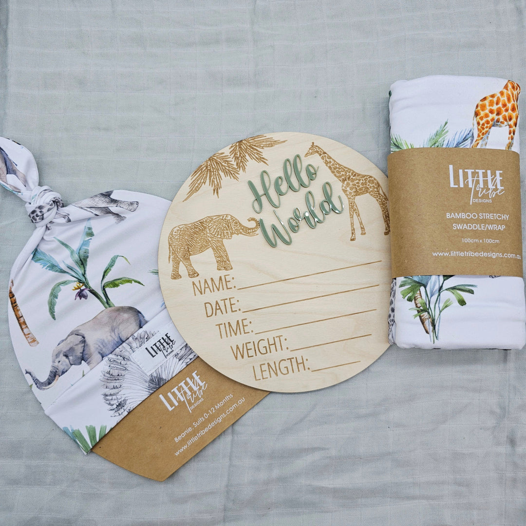 Little Tribe Designs Birth Announcement Set Safari / Beanie
