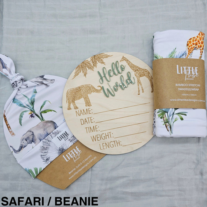 Little Tribe Designs Birth Announcement Set Safari / Beanie