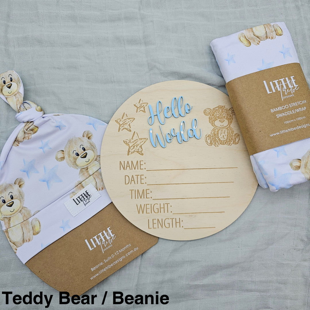 Little Tribe Designs Birth Announcement Set Teddy Bear / Beanie