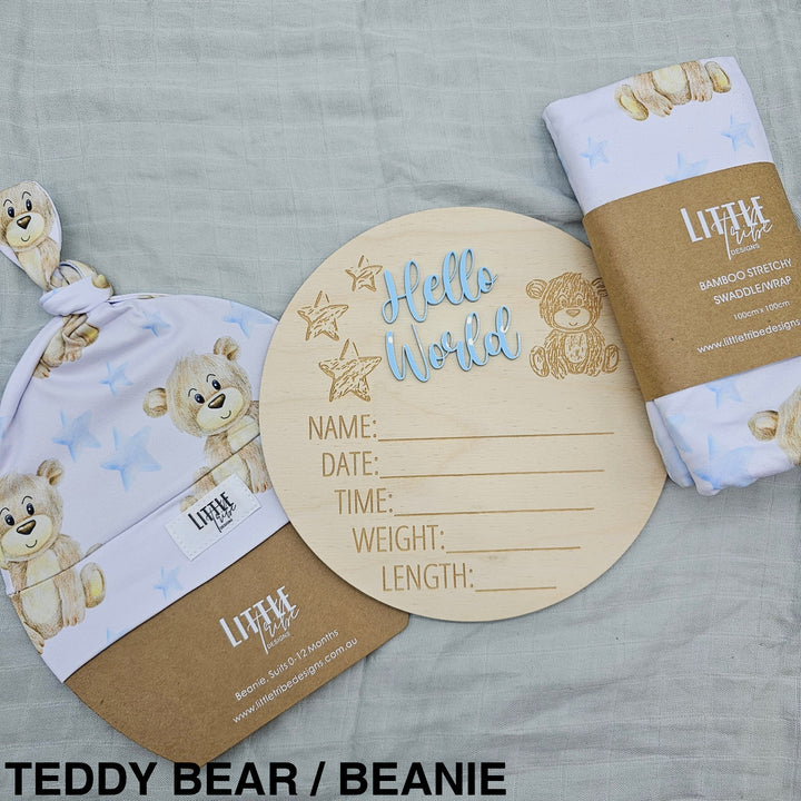 Little Tribe Designs Birth Announcement Set Teddy Bear / Beanie