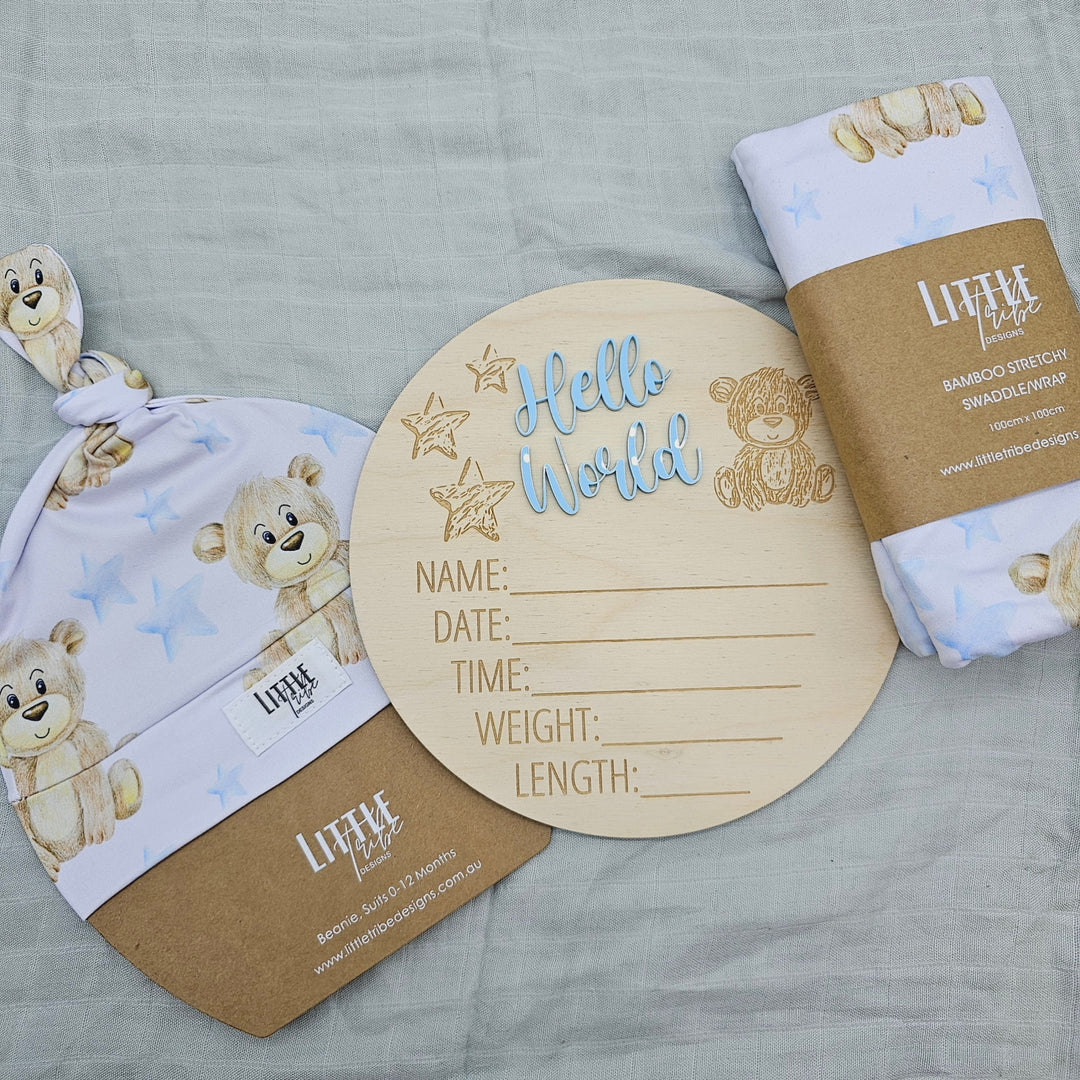 Little Tribe Designs Birth Announcement Set Teddy Bear / Beanie