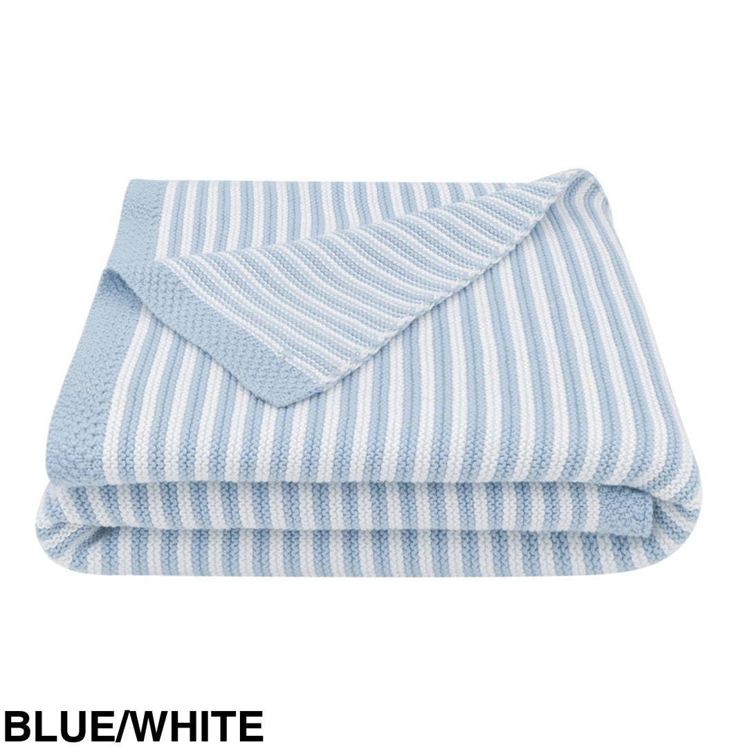 Living Textiles 100% Cotton Knit Stripe Blanket Blue/White