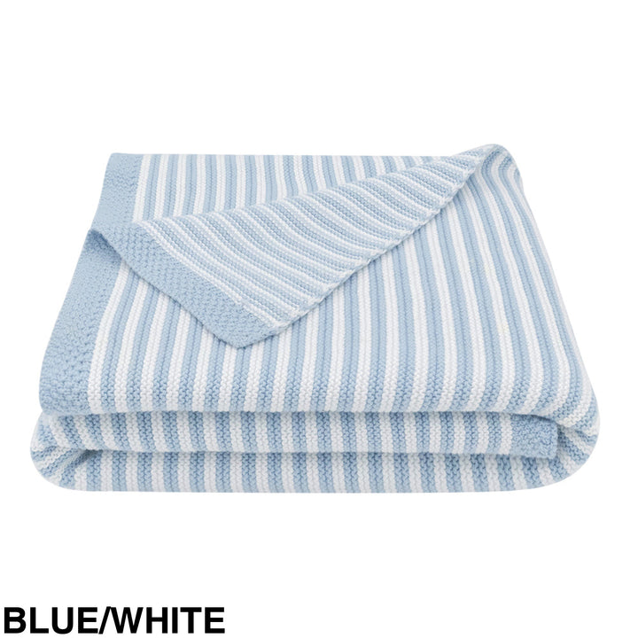 Living Textiles 100% Cotton Knit Stripe Blanket Blue/White