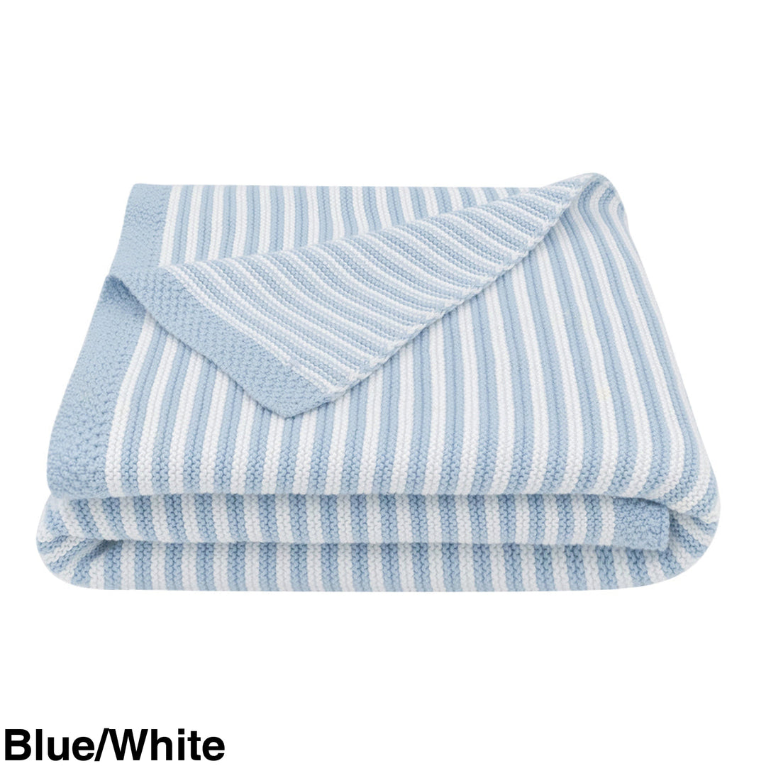 Living Textiles 100% Cotton Knit Stripe Blanket Blue/White
