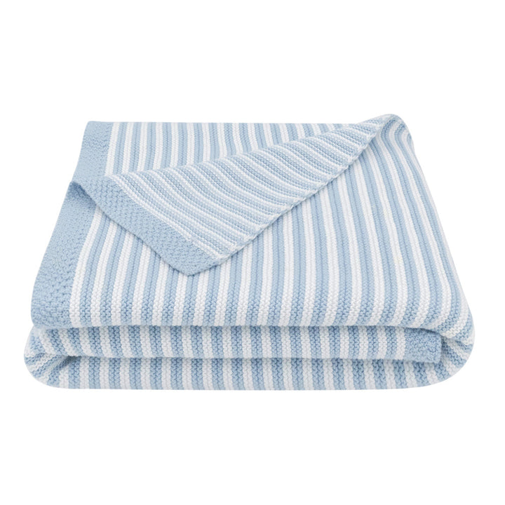 Living Textiles 100% Cotton Knit Stripe Blanket Blue/White