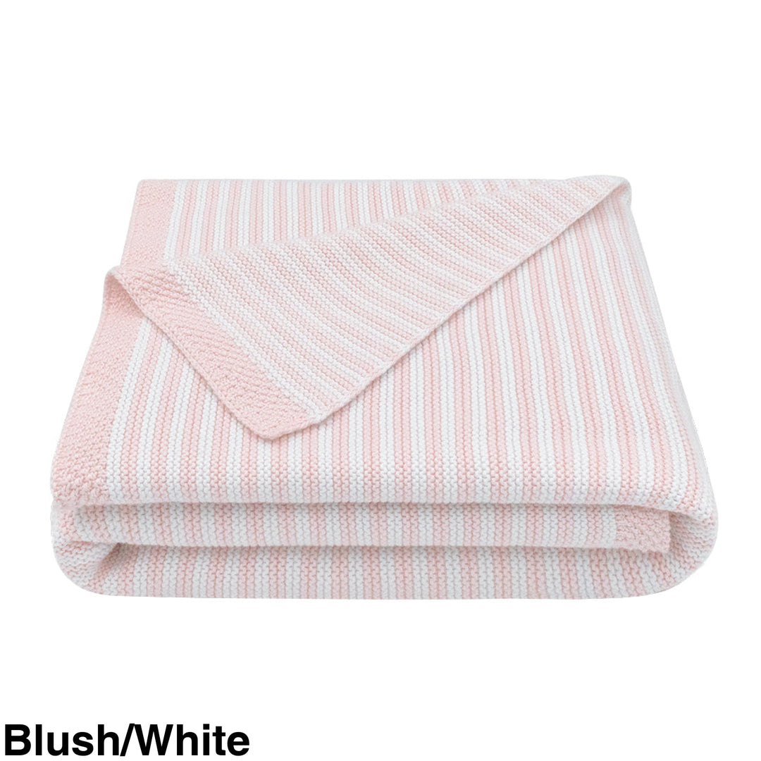 Living Textiles 100% Cotton Knit Stripe Blanket Blush/White