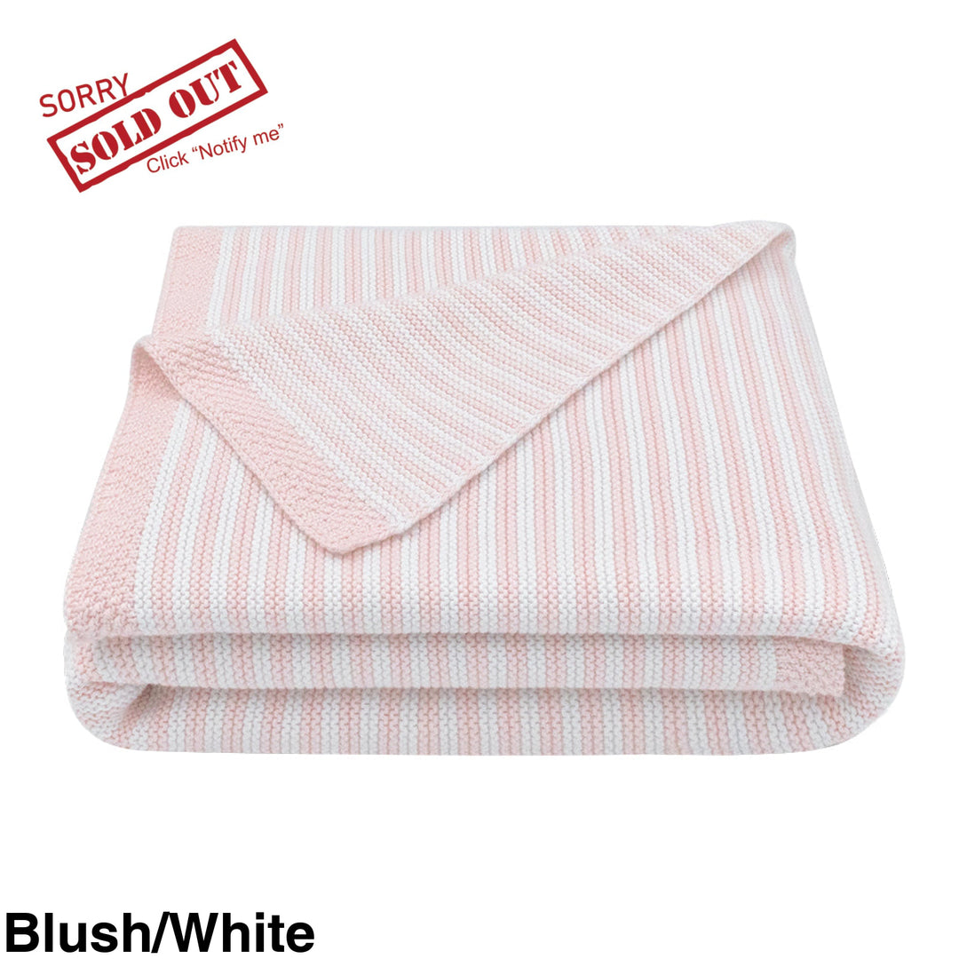 Living Textiles 100% Cotton Knit Stripe Blanket Blush/White