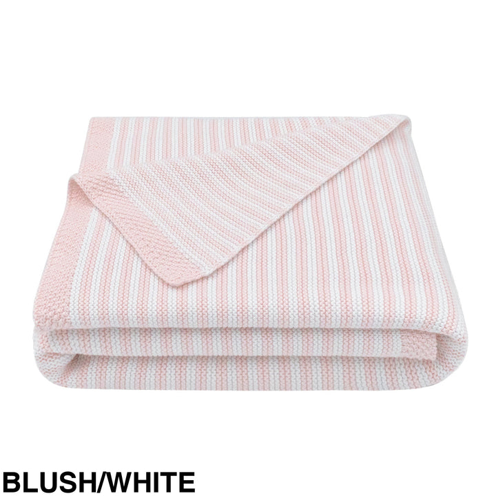 Living Textiles 100% Cotton Knit Stripe Blanket Blush/White