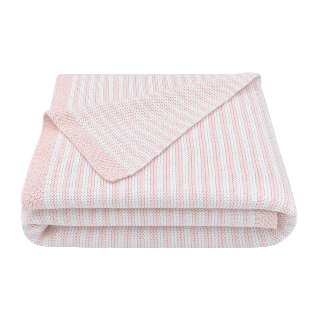 Living Textiles 100% Cotton Knit Stripe Blanket Blush/White