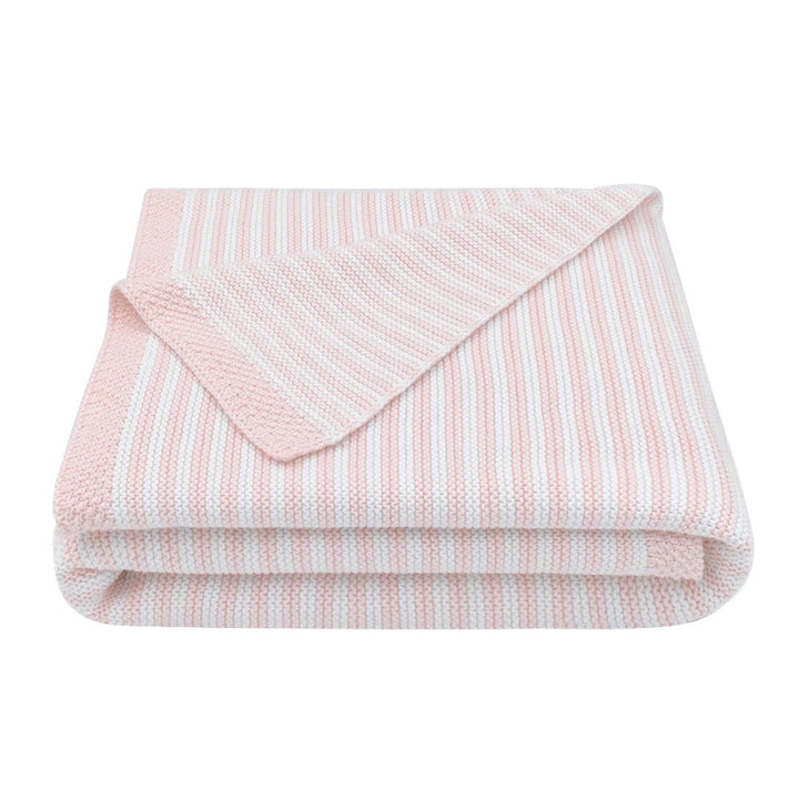 Living Textiles 100% Cotton Knit Stripe Blanket Blush/White