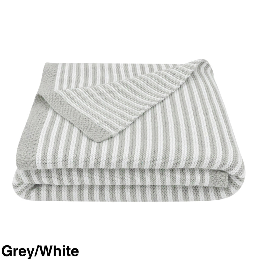 Living Textiles 100% Cotton Knit Stripe Blanket Grey/White