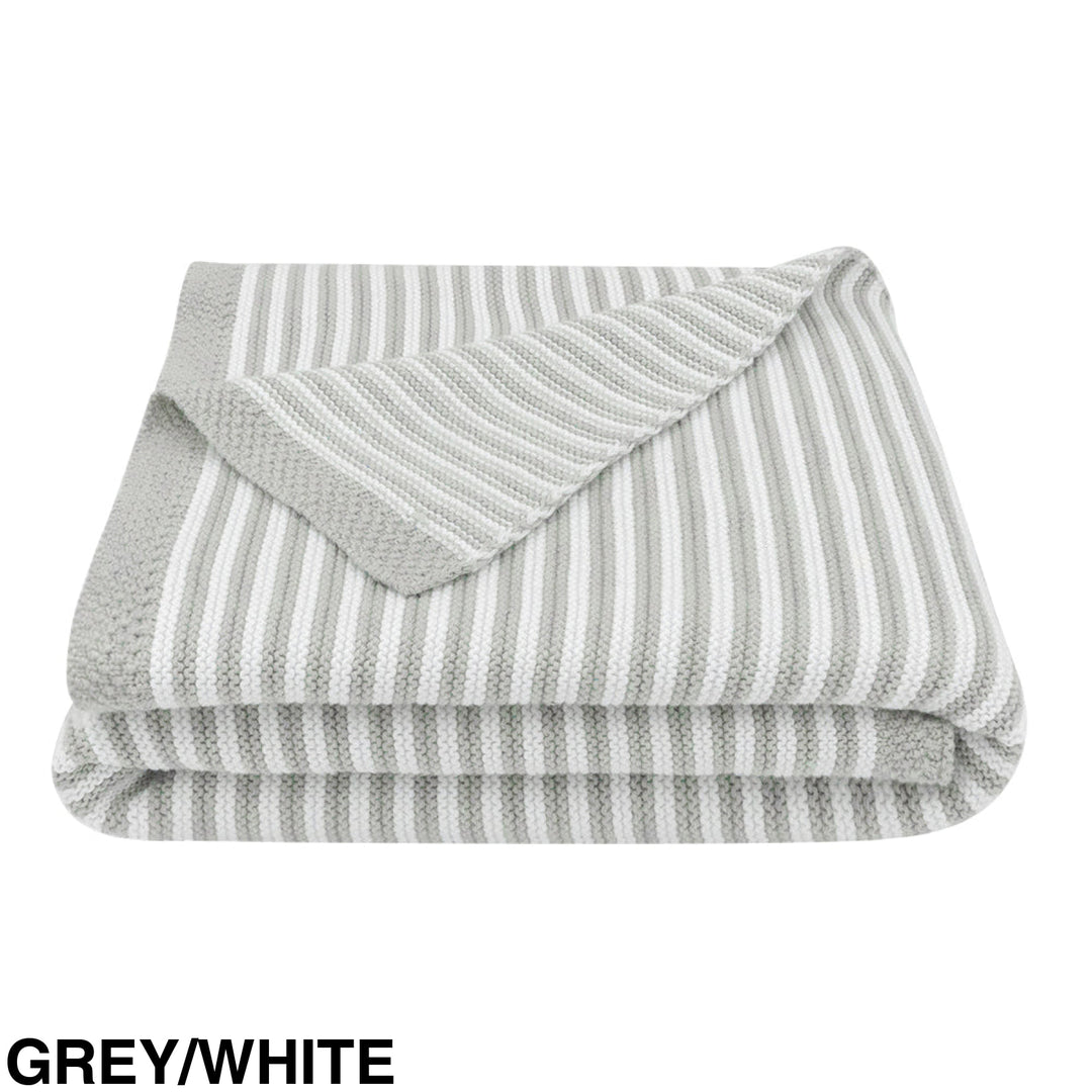 Living Textiles 100% Cotton Knit Stripe Blanket Grey/White