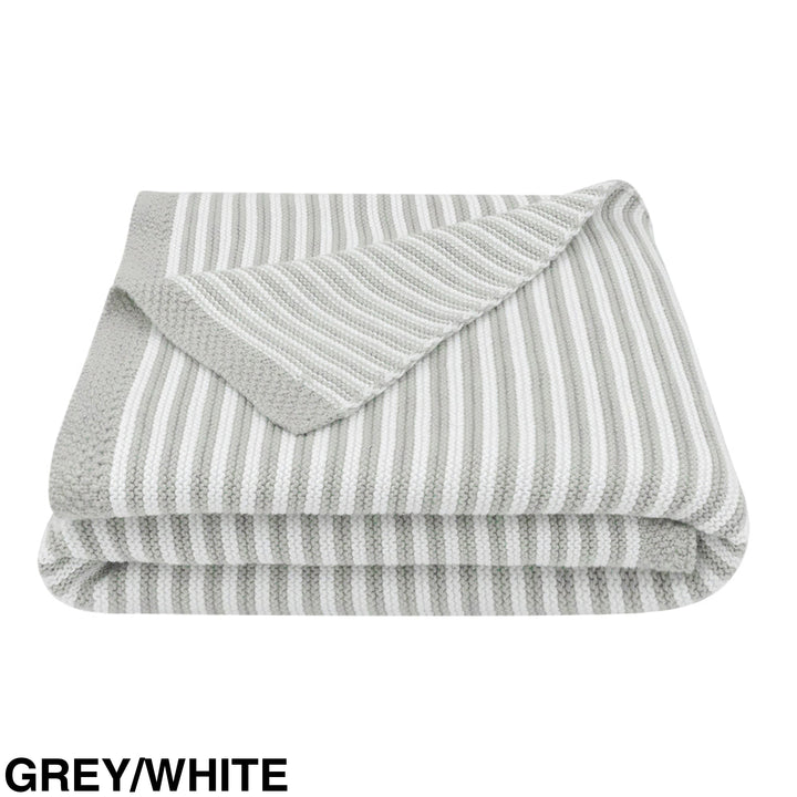 Living Textiles 100% Cotton Knit Stripe Blanket Grey/White