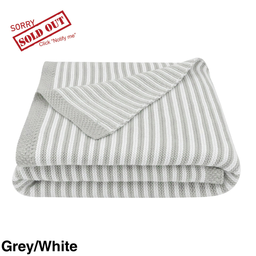 Living Textiles 100% Cotton Knit Stripe Blanket Grey/White