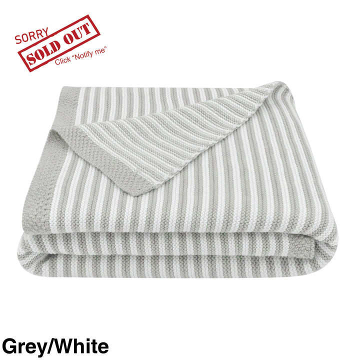 Living Textiles 100% Cotton Knit Stripe Blanket Grey/White