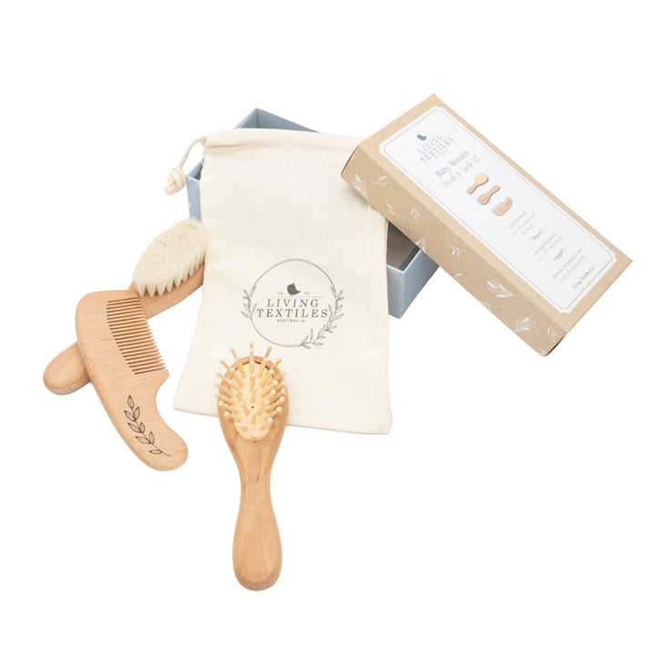 Living Textiles 3 Piece Baby Wooden Brush Set