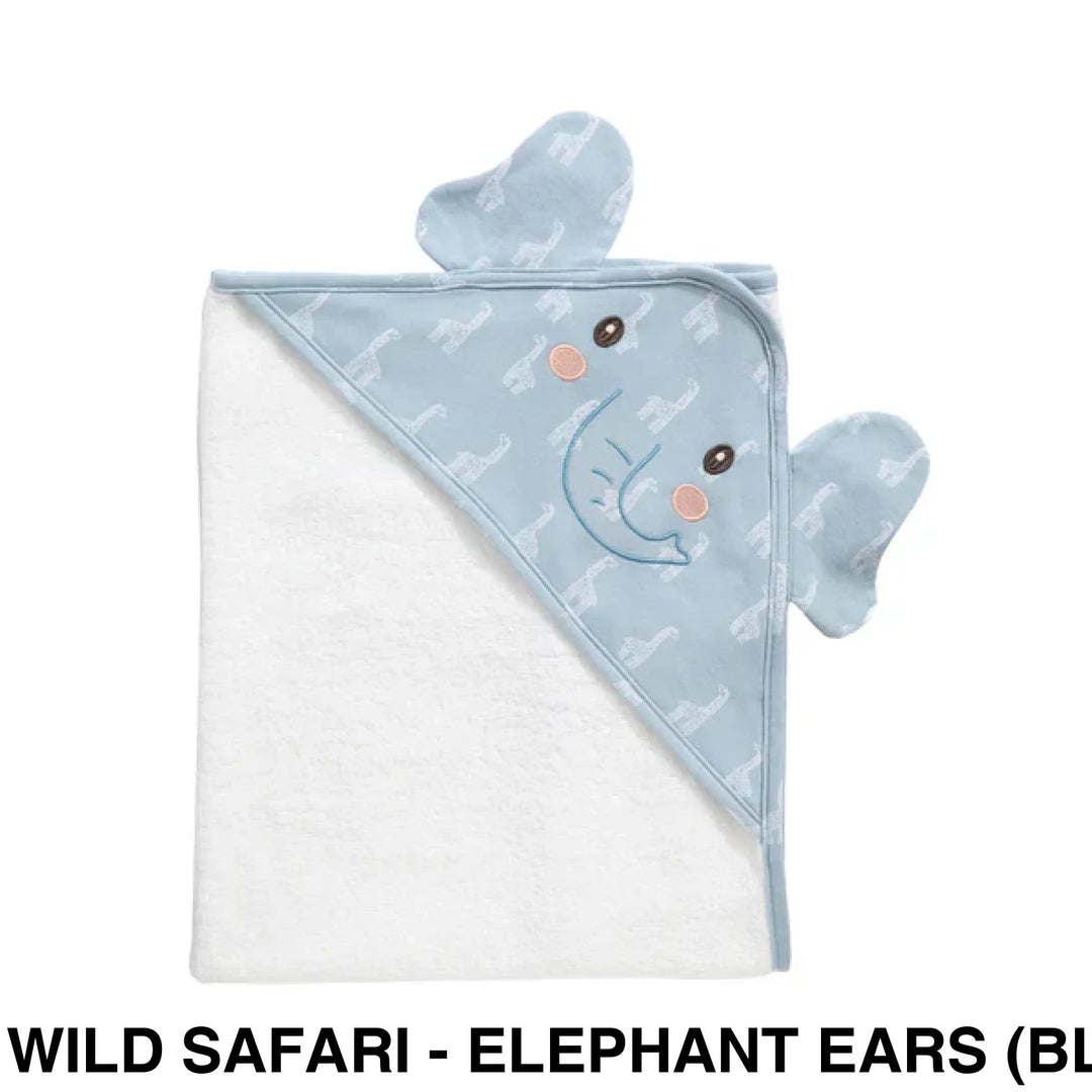 Living Textiles Baby Hooded Towels Wild Safari - Elephant Ears (Blue)