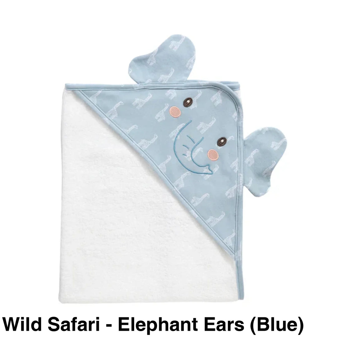 Living Textiles Baby Hooded Towels Wild Safari - Elephant Ears (Blue)