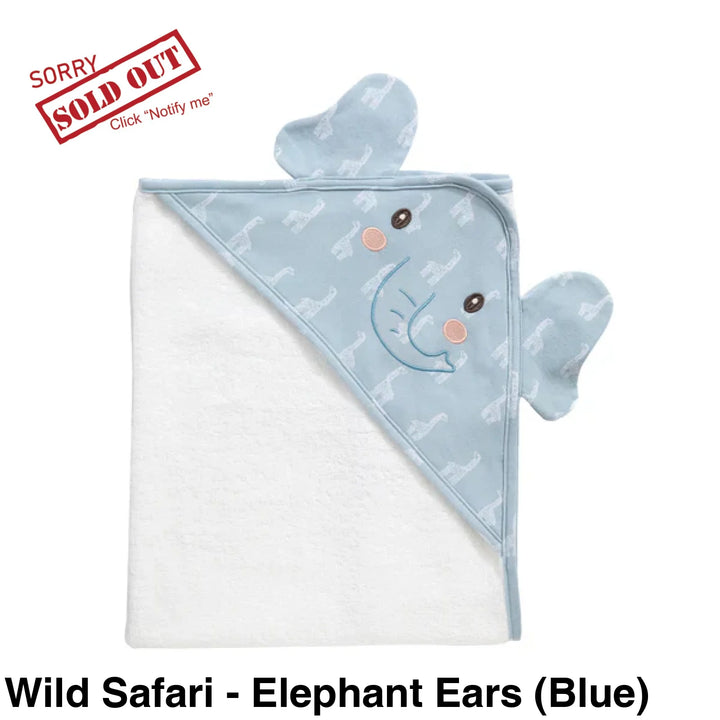 Living Textiles Baby Hooded Towels Wild Safari - Elephant Ears (Blue)