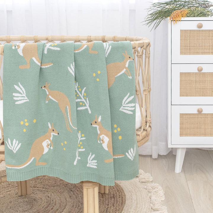 Living Textiles Australiana Knit Baby Blanket Kangaroo