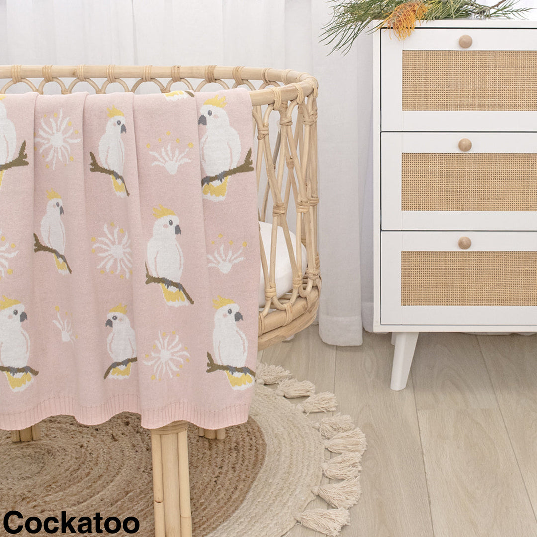 Living Textiles Australiana Knit Baby Blanket Cockatoo