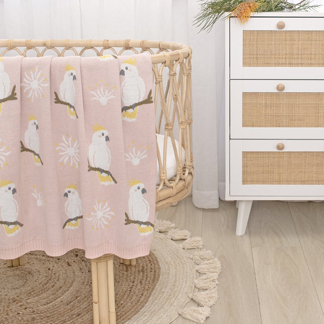 Living Textiles Australiana Knit Baby Blanket Cockatoo