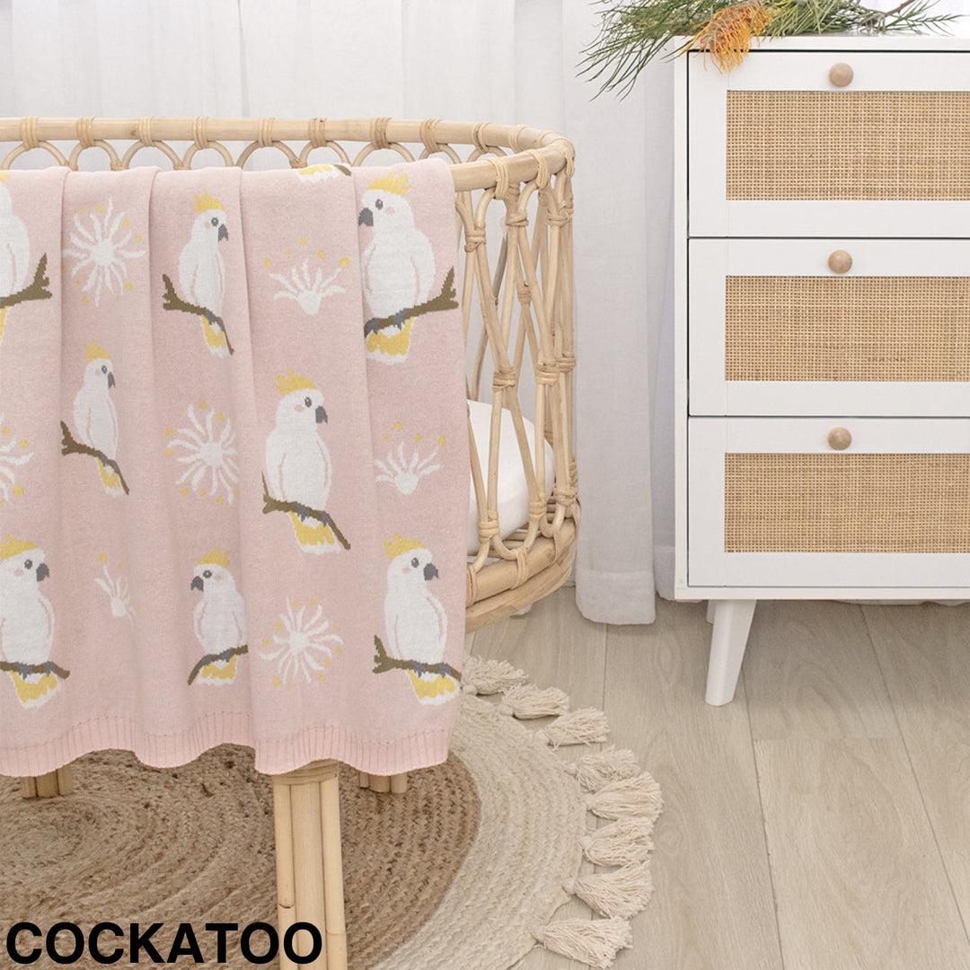 Living Textiles Australiana Knit Baby Blanket Cockatoo