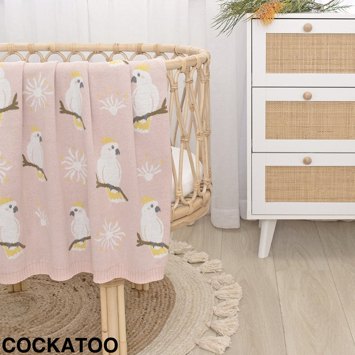 Living Textiles Australiana Knit Baby Blanket Cockatoo