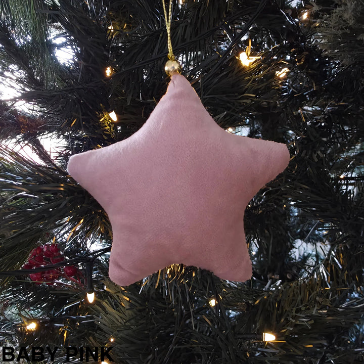 Luxury Velvet Christmas Star Ornament Baby Pink