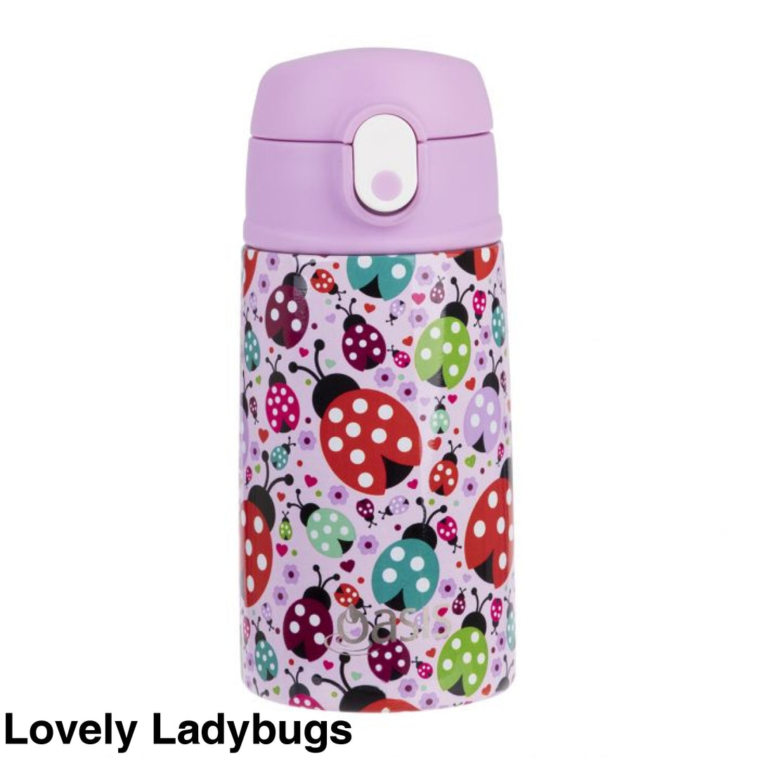 Oasis 400Ml Stainless Steel Insulated Bottle W/ Sipper Lovely Ladybugs