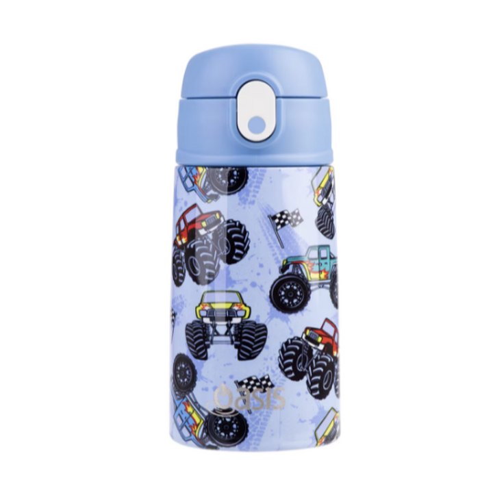 Oasis 400Ml Stainless Steel Insulated Bottle W/ Sipper Monster Trucks