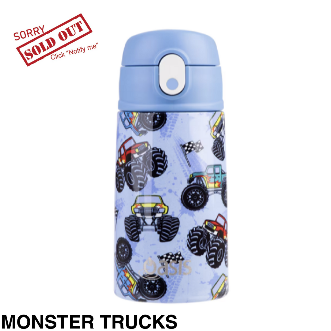 Oasis 400Ml Stainless Steel Insulated Bottle W/ Sipper Monster Trucks