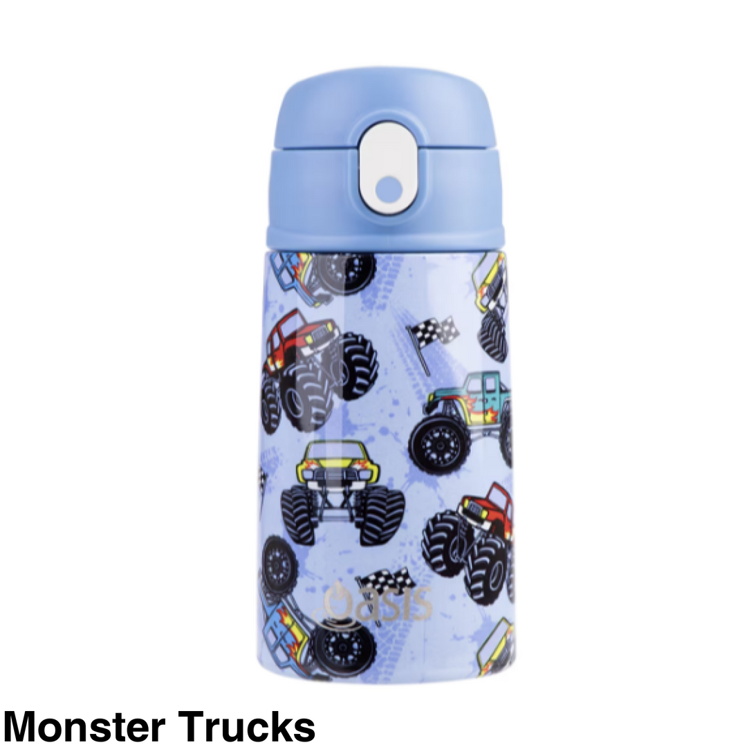 Oasis 400Ml Stainless Steel Insulated Bottle W/ Sipper Monster Trucks