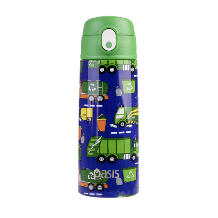 Oasis 550Ml Stainless Steel Insulated Bottle W/ Sipper Garbage Trucks